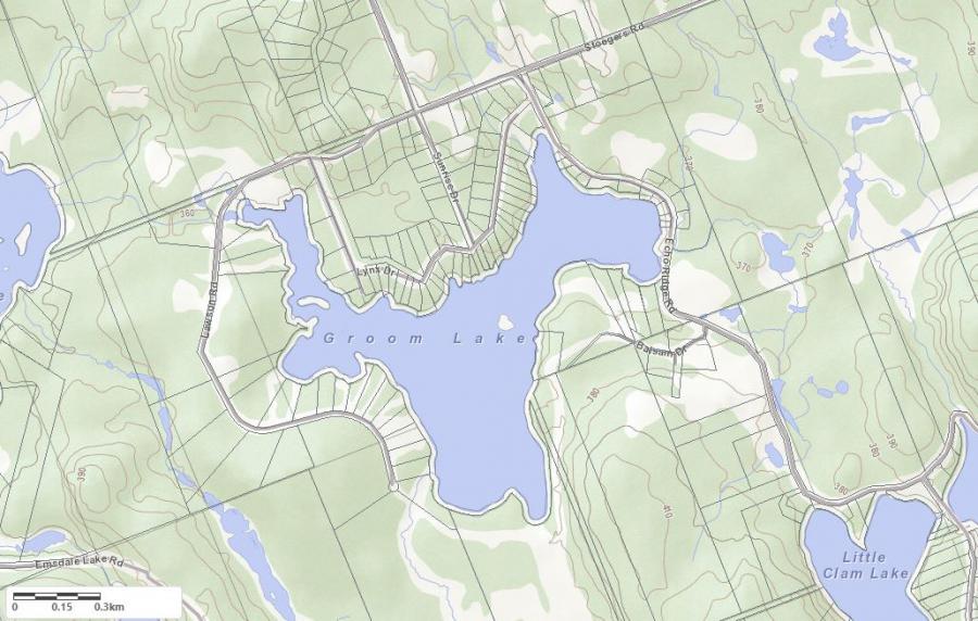 Topographical Map of Groom Lake in Municipality of Kearney and the District of Parry Sound